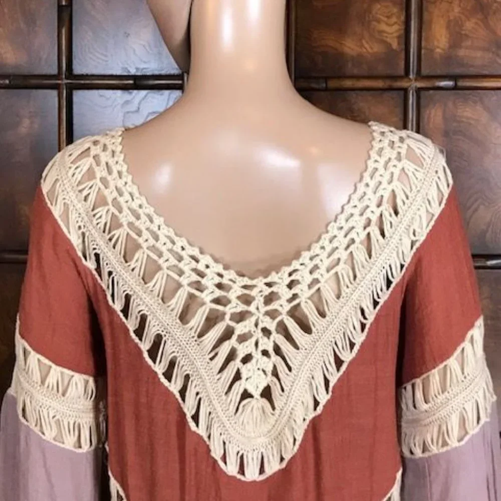 Chevron Crochet and Refined Gauze Cotton Blend Boho Top